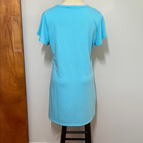 Candace Cameron Bure Light Blue Midi Flutter-Sleeve T-Shirt Dress Round Neckline - Picture 7 of 11